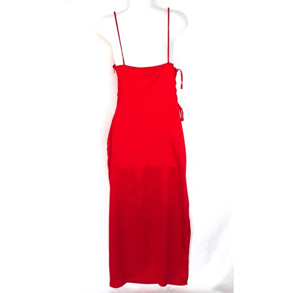 Nwt ZARA Red Satin Effect Side Tie Maxi Cocktail Dress Women's Size Small - Picture 7 of 10